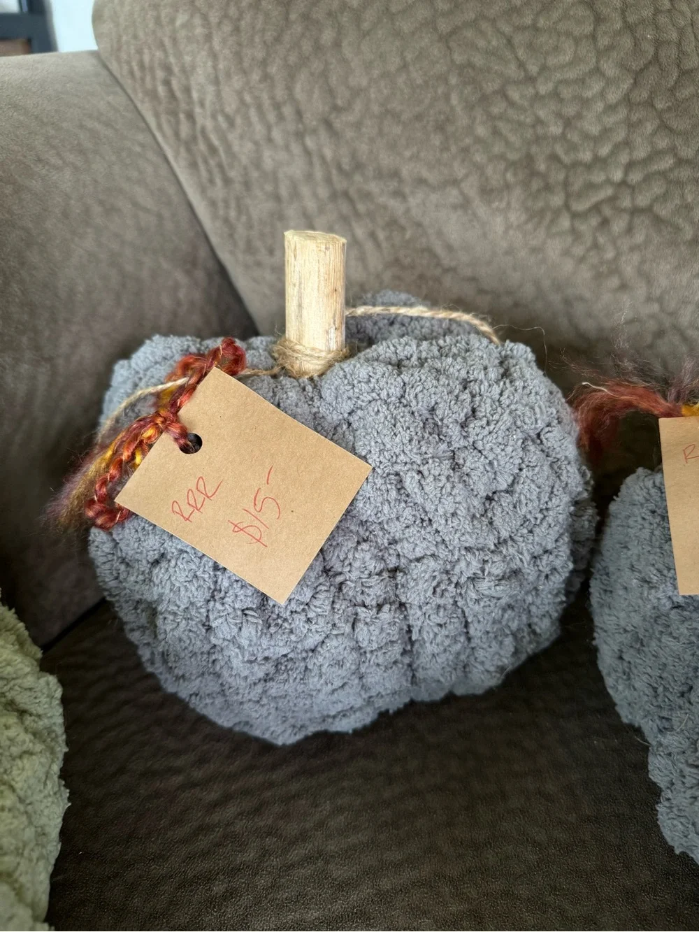 Set of 4 - Plush Chenille Decorative Pumpkins Soft Fall accent Sage, Beige, Gray